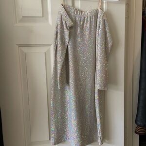 City Chic Silver Sequin off Shoulder Gown